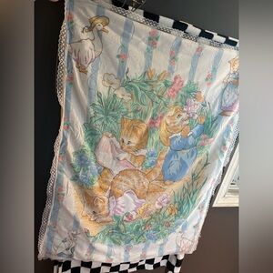 Vintage kitty cat baby blanket (staining & missing lace)